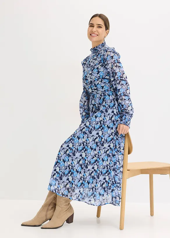 Chiffonkjole med st&aring;krage, bonprix