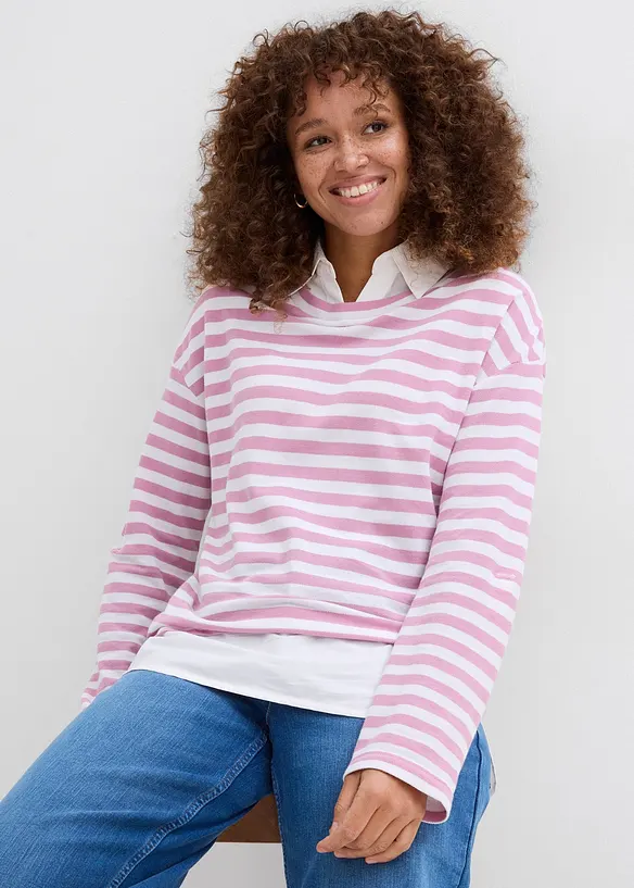 Sweatshirt med skjorteinnfelling, bonprix