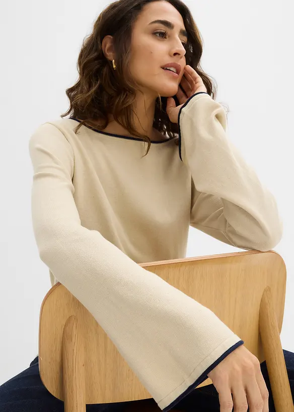 Finstrikket genser i bomullsmiks, bonprix