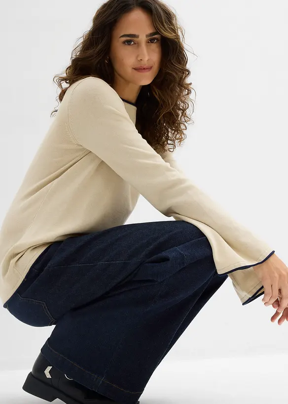 Finstrikket genser i bomullsmiks, bonprix