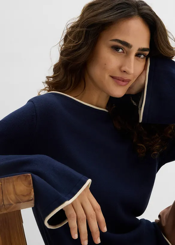 Finstrikket genser i bomullsmiks, bonprix