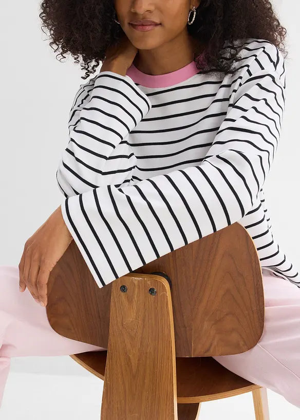 Oversized topp i 100% &oslash;kologisk bomull med lange ermer, bonprix