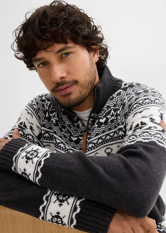 Half zip genser i marinestil med koftem&oslash;nster, bonprix