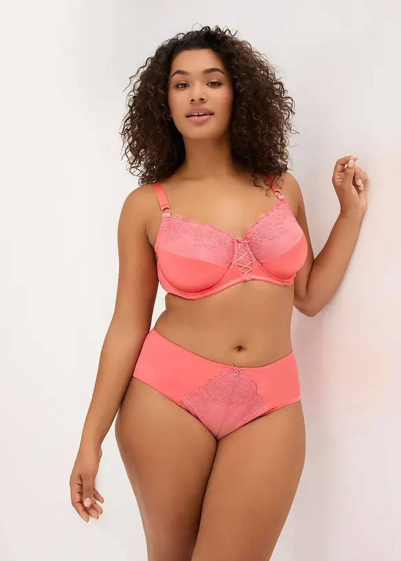 Truse med h&oslash;y midje og glitrende blomsterbroderi, bonprix