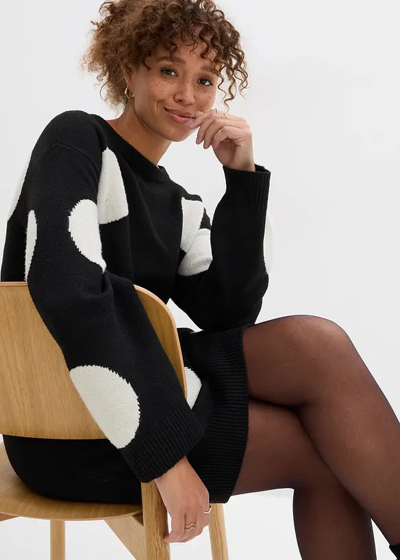 Oversized, strikket kjole med prikker, bonprix