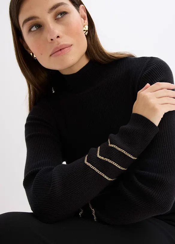 Finstrikket genser med gullfargede kjeder, bonprix