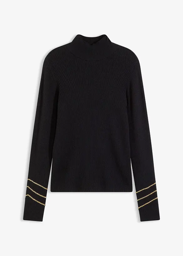 Finstrikket genser med gullfargede kjeder, bonprix