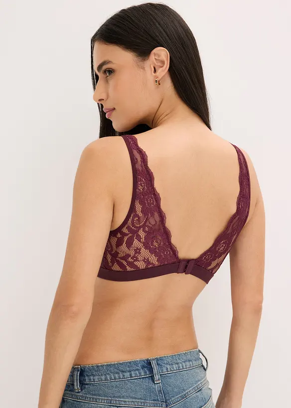 Bralette i ribbet materiale med &oslash;kologisk bomull og blonder, bonprix