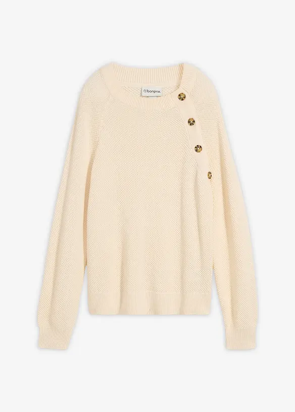 Grovstrikket genser med knappestolpe, bonprix