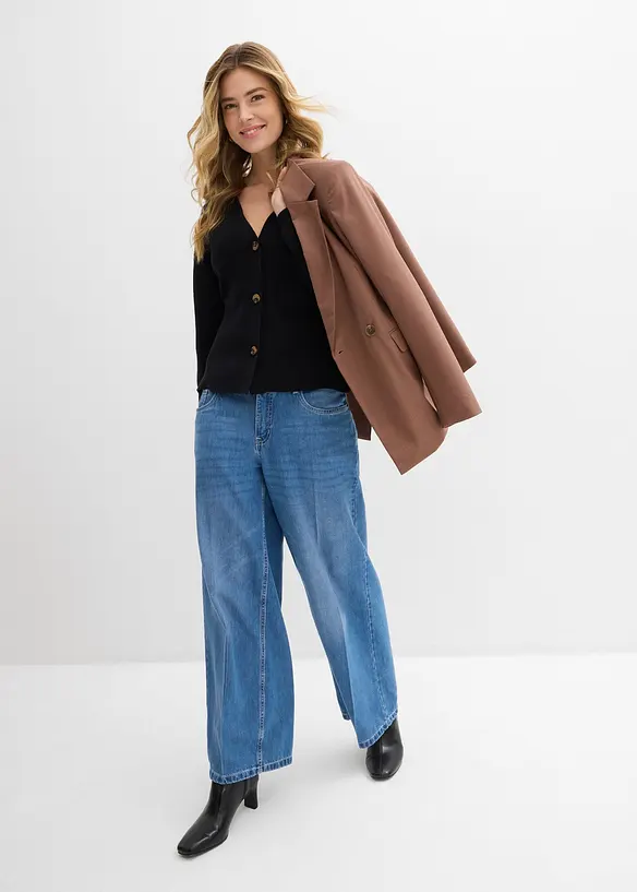 Finstrikket cardigan i bomullsmiks, bonprix