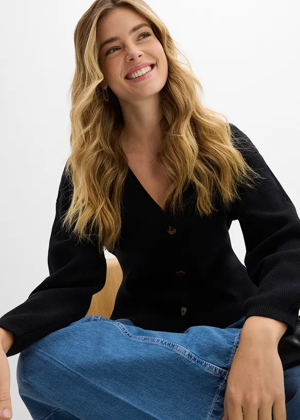 Finstrikket cardigan i bomullsmiks, bonprix
