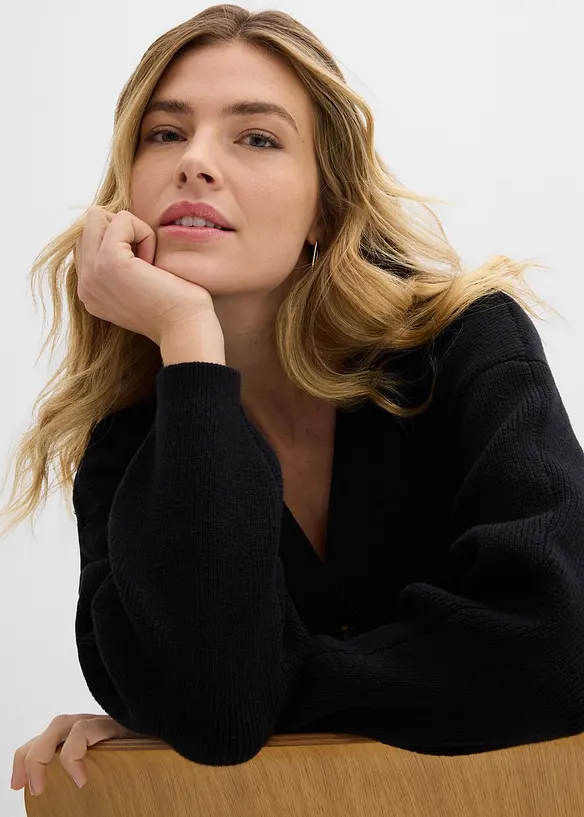 Finstrikket cardigan i bomullsmiks, bonprix