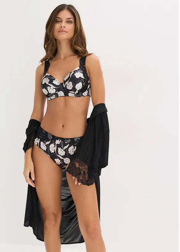 Truse med h&oslash;y midje, glans og blonder, bonprix