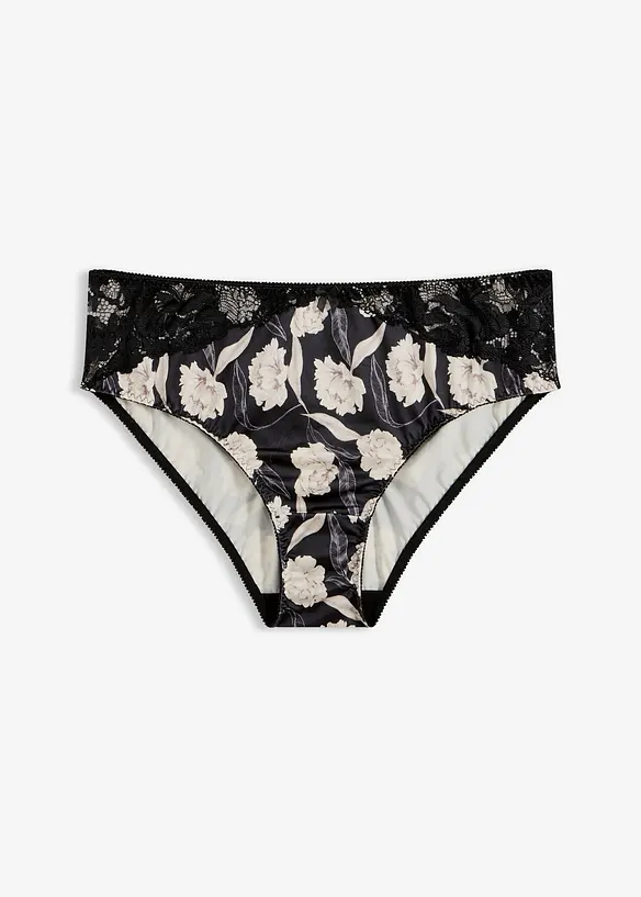 Truse med h&oslash;y midje, glans og blonder, bonprix