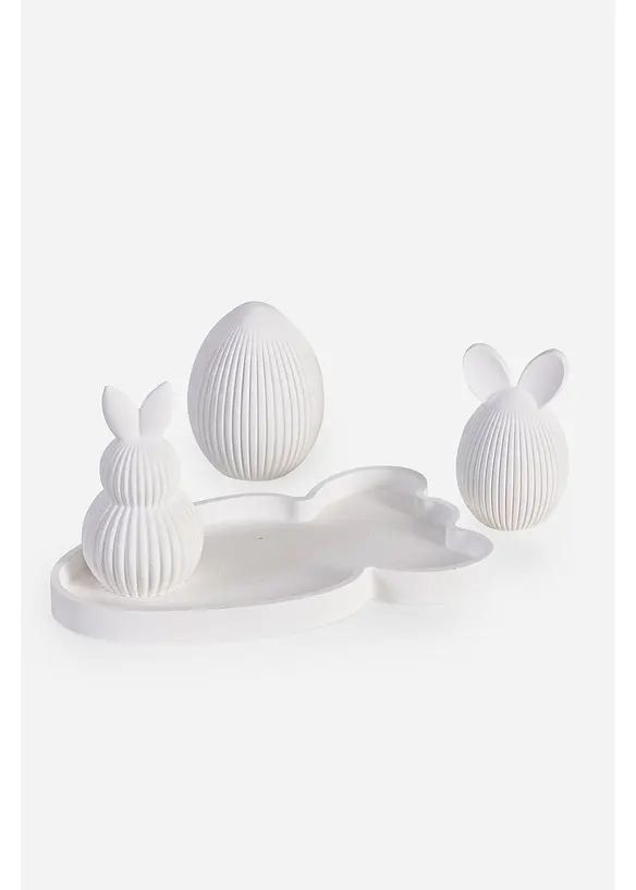 Pyntegjenstand hare og egg p&aring; fat (4-delt sett), bonprix