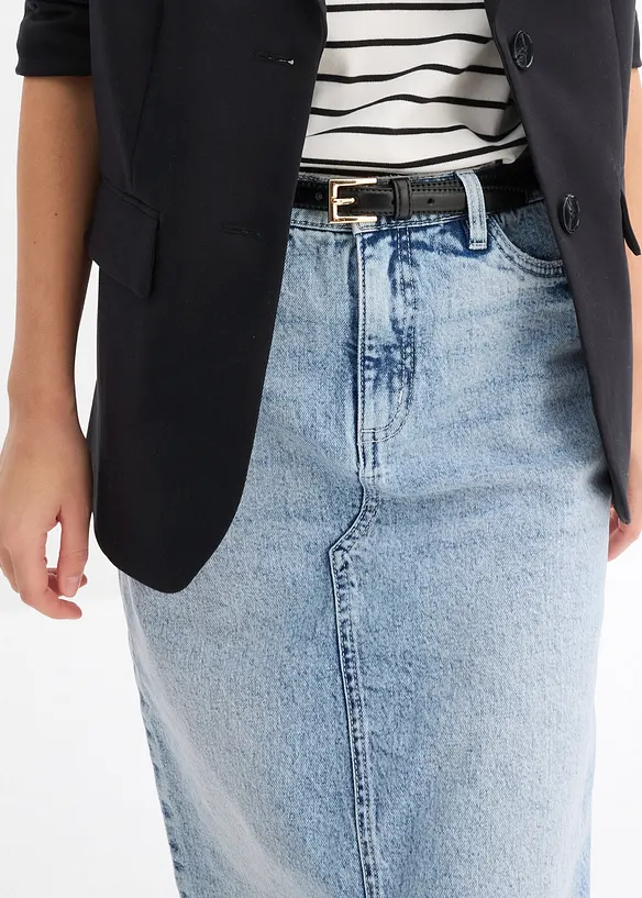 Jeansskj&oslash;rt i midilengde, bonprix