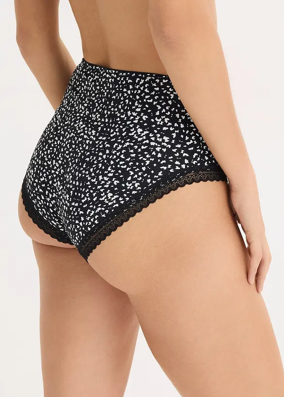 Truse med h&oslash;y midje og blonder (4-pack), bonprix