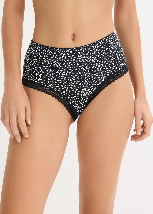 Truse med h&oslash;y midje og blonder (4-pack), bonprix