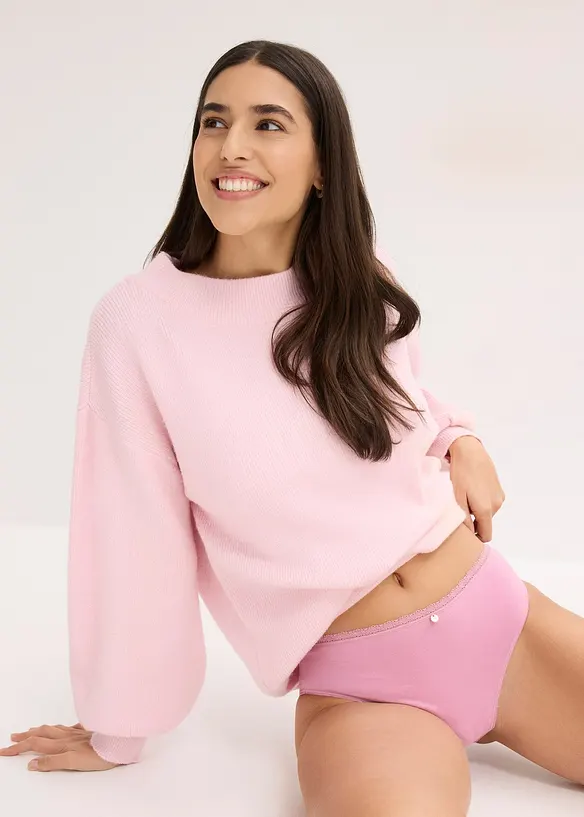 Truse med h&oslash;y midje og blonder (4-pack), bonprix