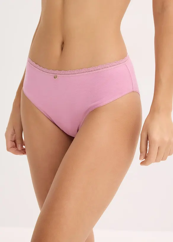 Truse med h&oslash;y midje og blonder (4-pack), bonprix