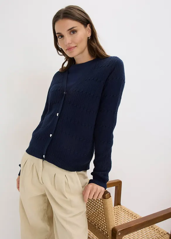 Finstrikket cardigan i viskosemiks, bonprix
