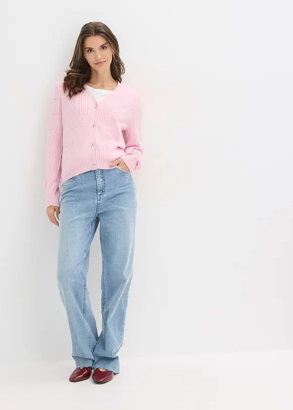 Finstrikket cardigan i viskosemiks, bonprix