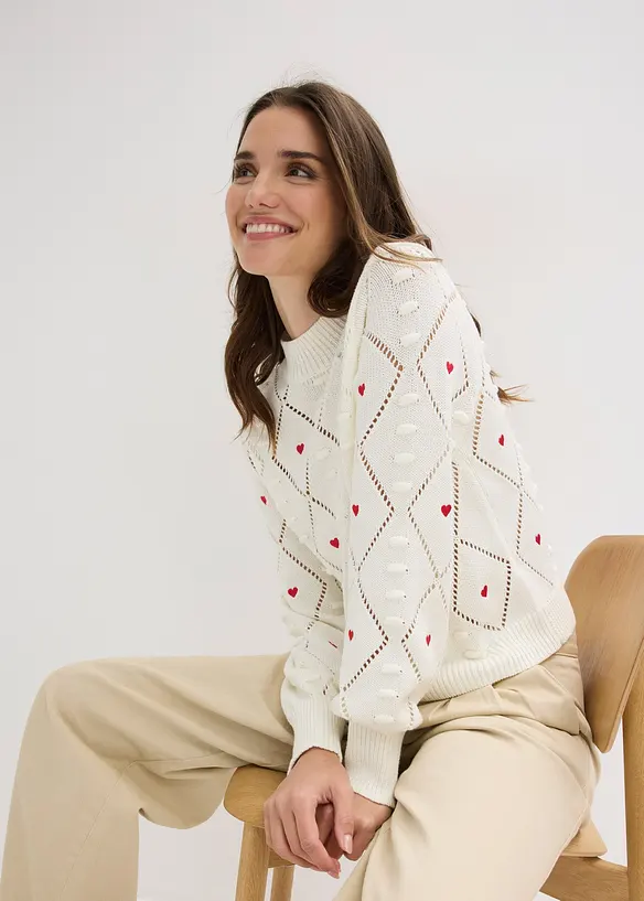 Genser med hullm&oslash;nster av bomullsmiks, bonprix