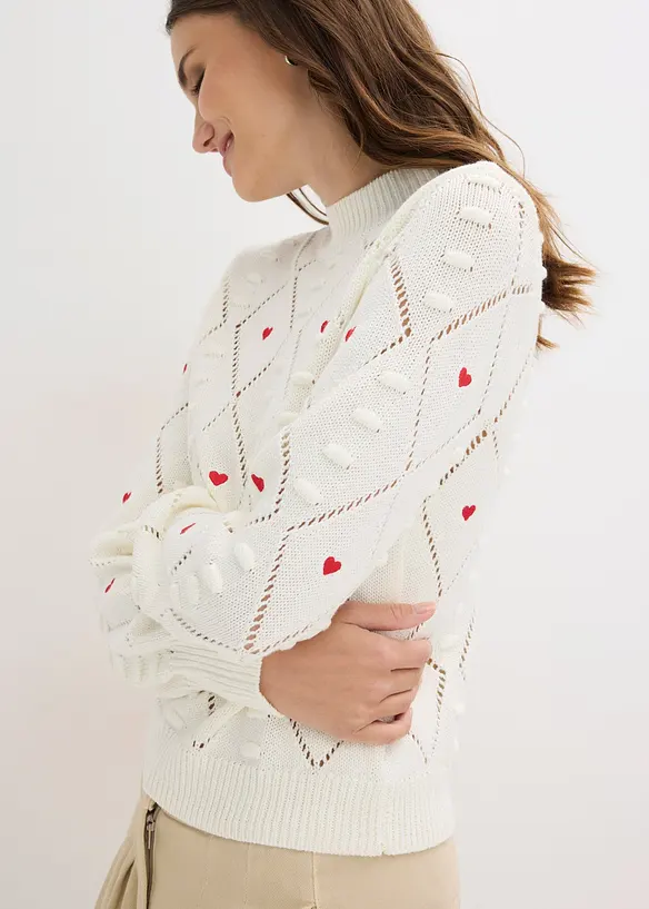 Genser med hullm&oslash;nster av bomullsmiks, bonprix