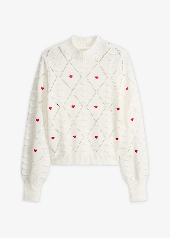 Genser med hullm&oslash;nster av bomullsmiks, bonprix