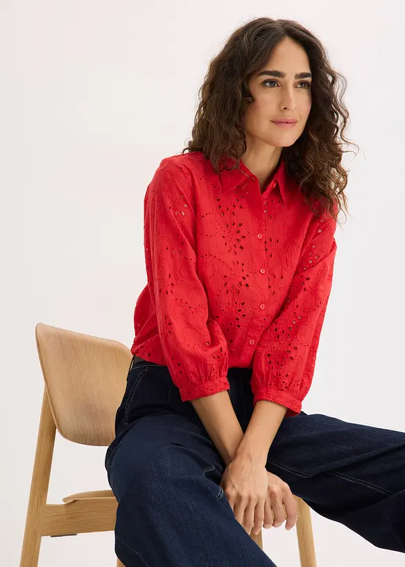 Bluse med hullbroderi, bonprix