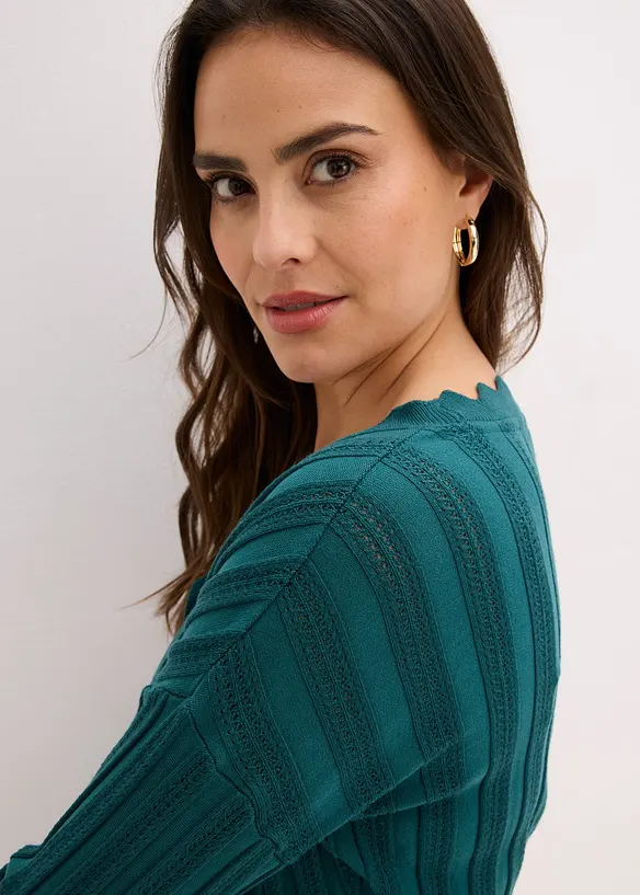 Kort strikkejakke med hullm&oslash;nster, bonprix