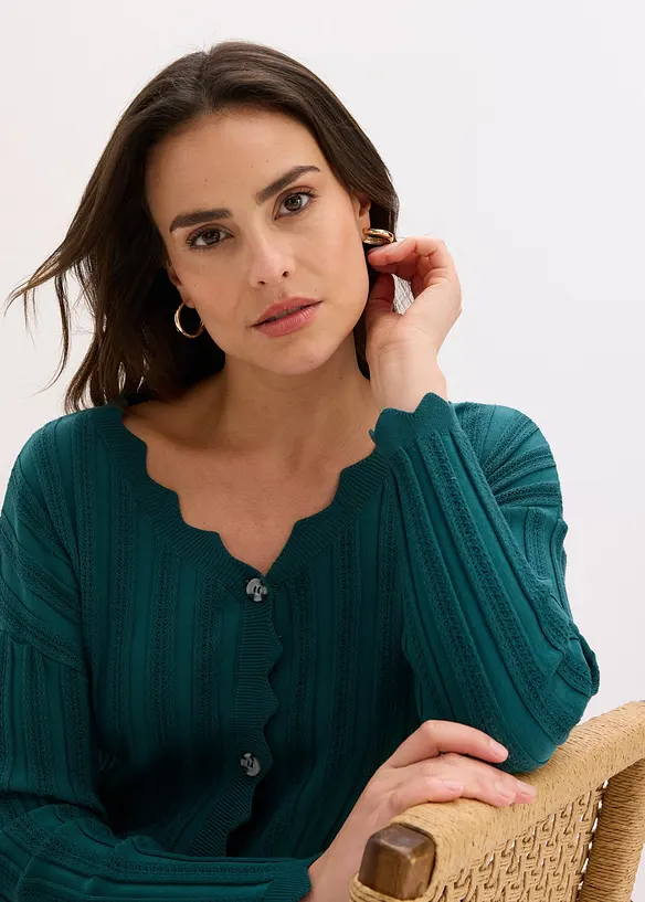 Kort strikkejakke med hullm&oslash;nster, bonprix