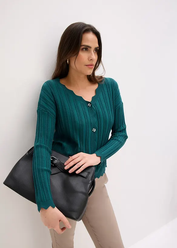 Kort strikkejakke med hullm&oslash;nster, bonprix