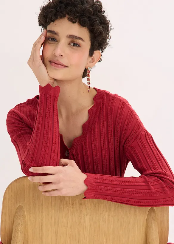 Kort strikkejakke med hullm&oslash;nster, bonprix