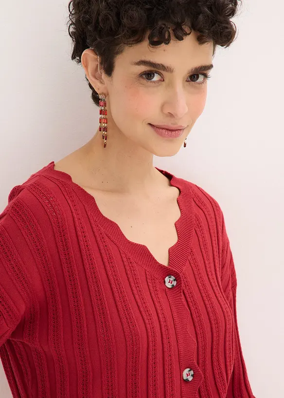 Kort strikkejakke med hullm&oslash;nster, bonprix