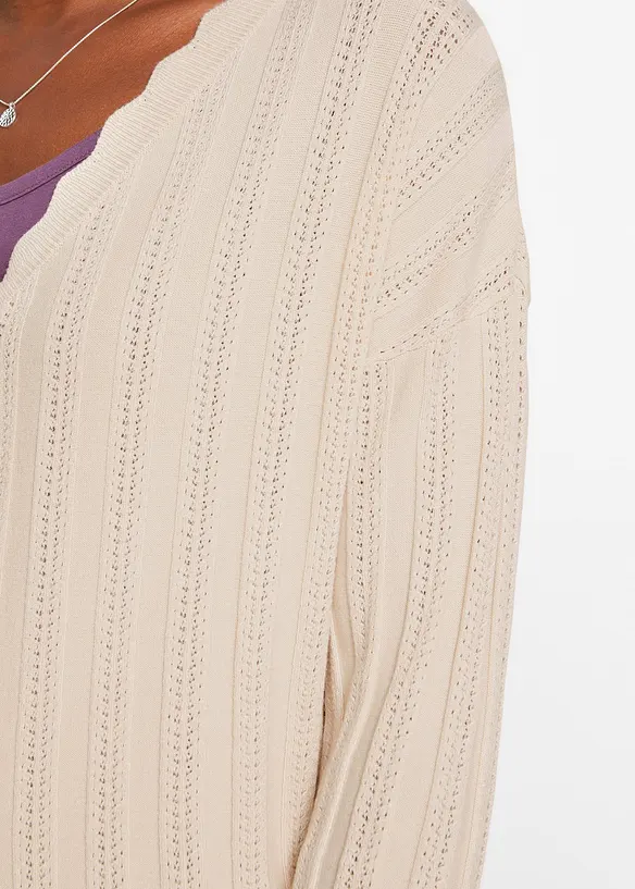 Kort strikkejakke med hullm&oslash;nster, bonprix