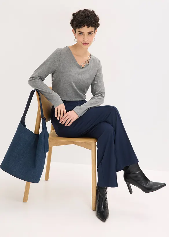 Langermet topp med maljer, bonprix