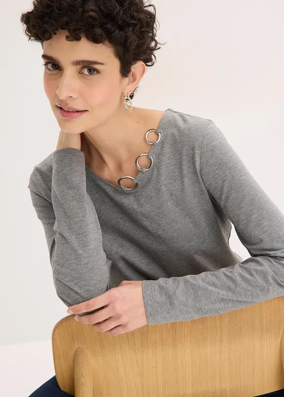 Langermet topp med maljer, bonprix