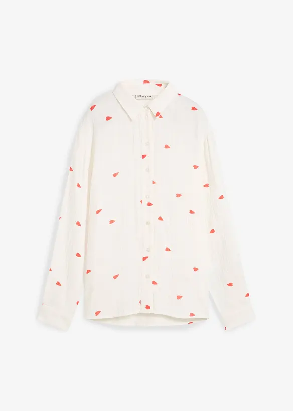 Musselin-bluse med hjertem&oslash;nster, bonprix