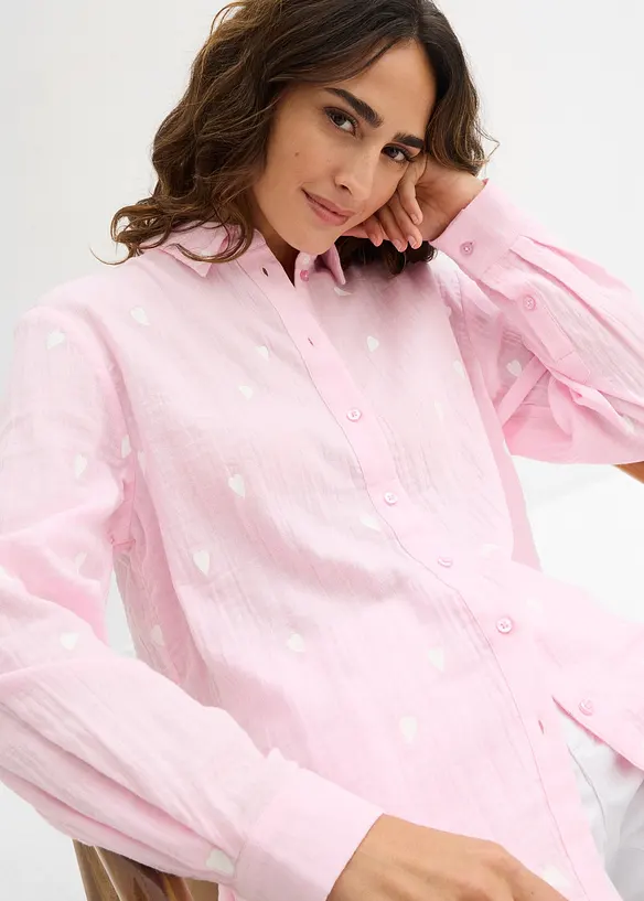 Musselin-bluse med hjertem&oslash;nster, bonprix