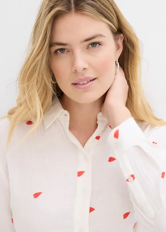 Musselin-bluse med hjertem&oslash;nster, bonprix