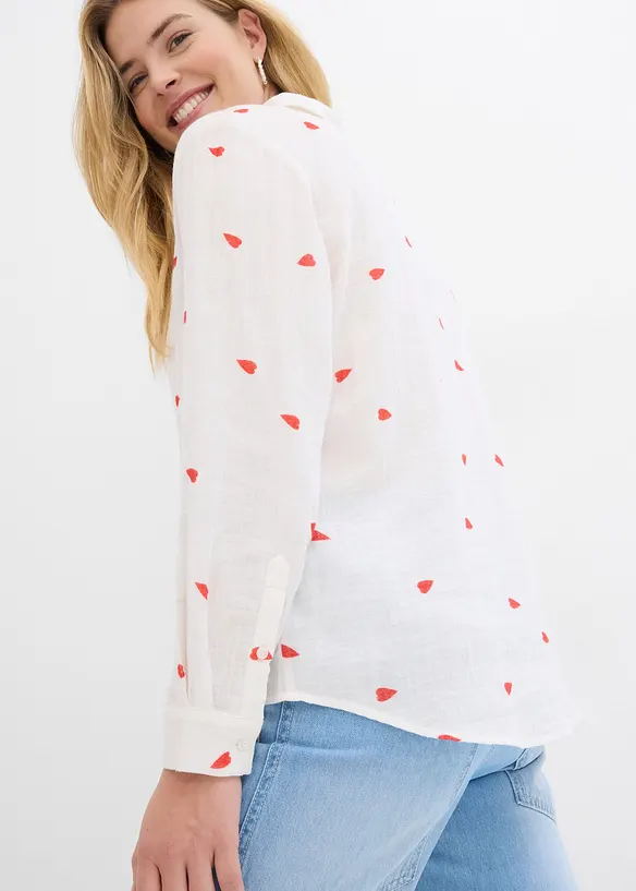 Musselin-bluse med hjertem&oslash;nster, bonprix
