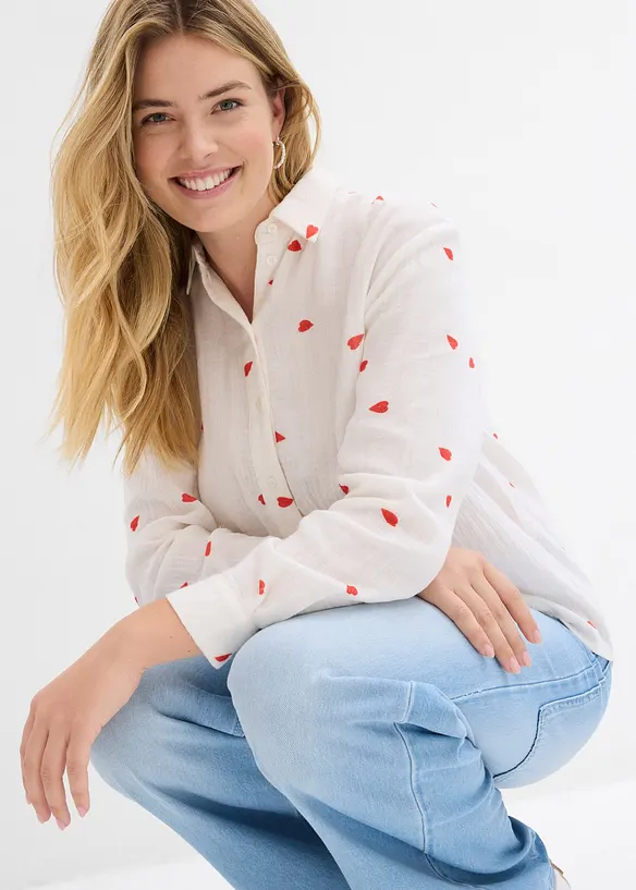 Musselin-bluse med hjertem&oslash;nster, bonprix