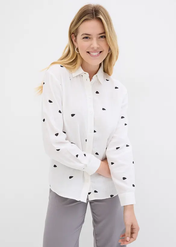 Musselin-bluse med hjertem&oslash;nster, bonprix