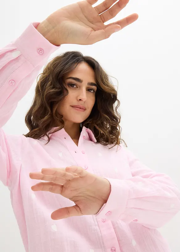 Musselin-bluse med hjertem&oslash;nster, bonprix