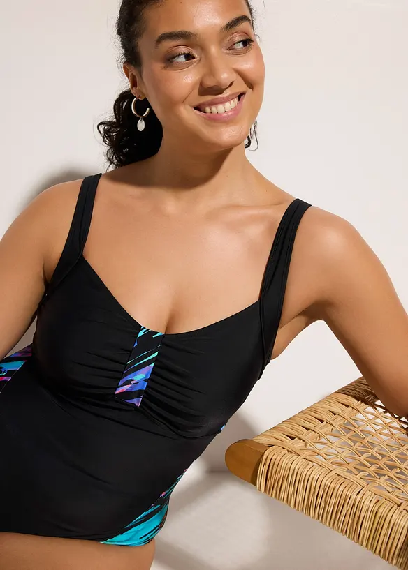 Shape-badedrakt med m&oslash;nstrede innfellinger, middels formende, bonprix