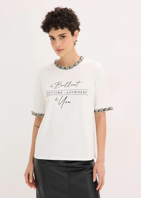 Topp i &oslash;kologisk bomull med applikert b&aring;nd, bonprix