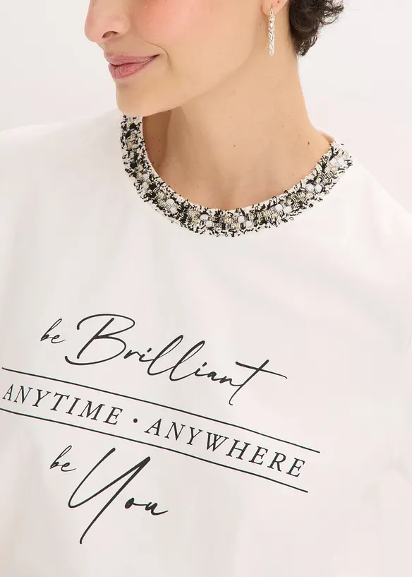 Topp i &oslash;kologisk bomull med applikert b&aring;nd, bonprix