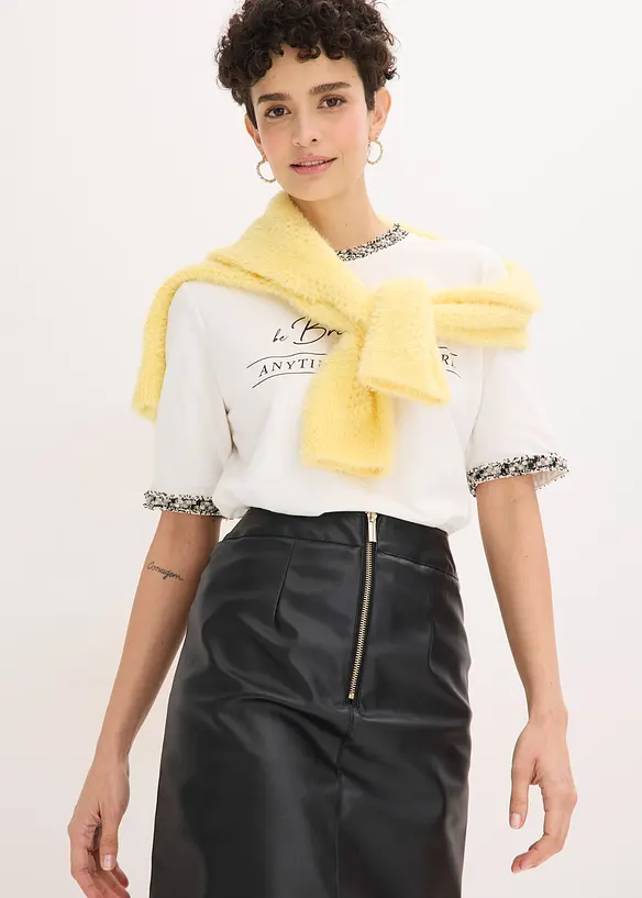 Topp i &oslash;kologisk bomull med applikert b&aring;nd, bonprix