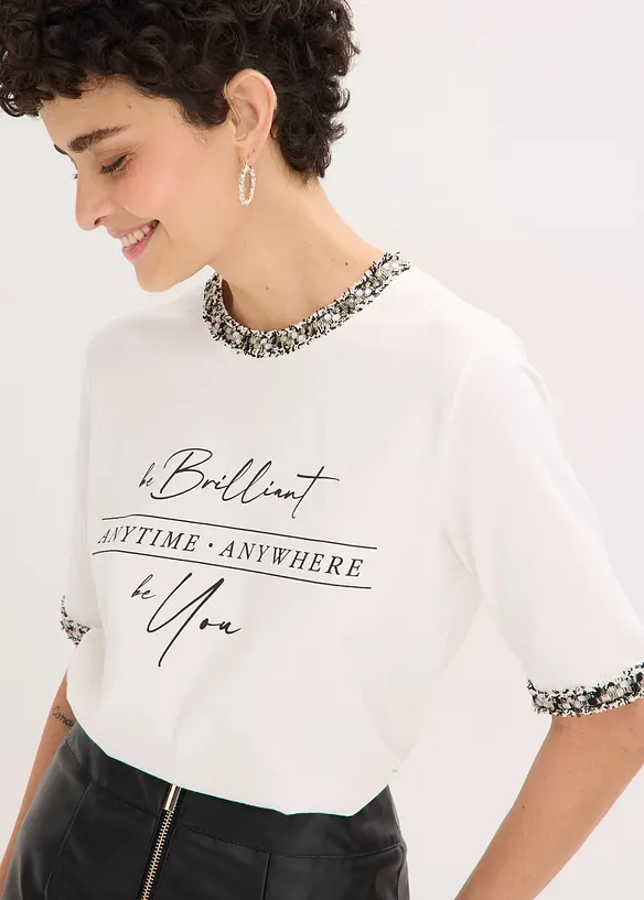 Topp i &oslash;kologisk bomull med applikert b&aring;nd, bonprix